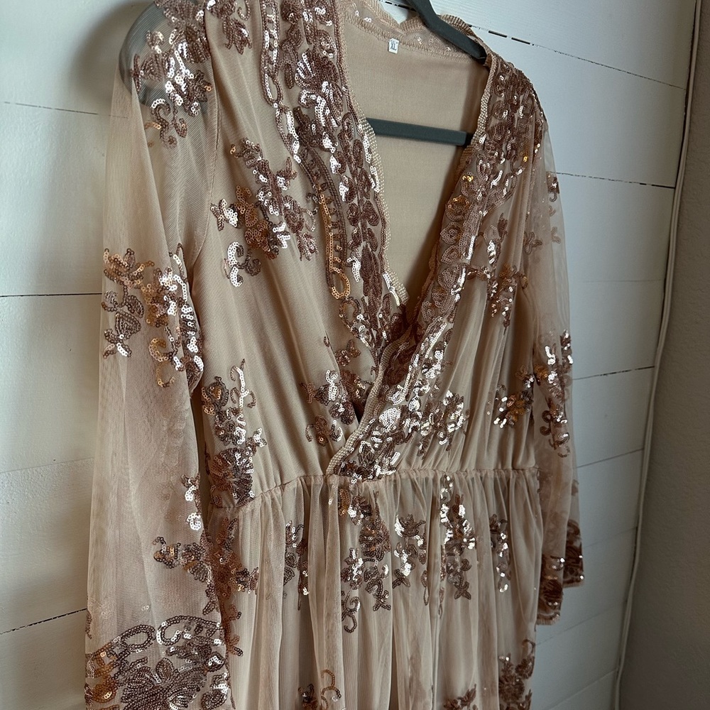 Gold / nude midi sequin maternity dress